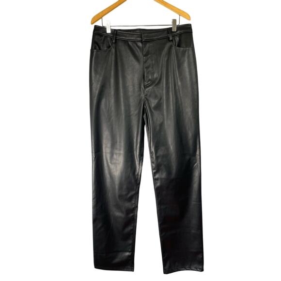 ASOS Design Pants Womens US 12 Tall Black Faux Leather High Rise Straight Leg - Picture 1 of 9